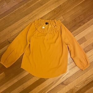 NWT J. Crew Mustard Yellow Long Sleeve Blouse with Ruffles